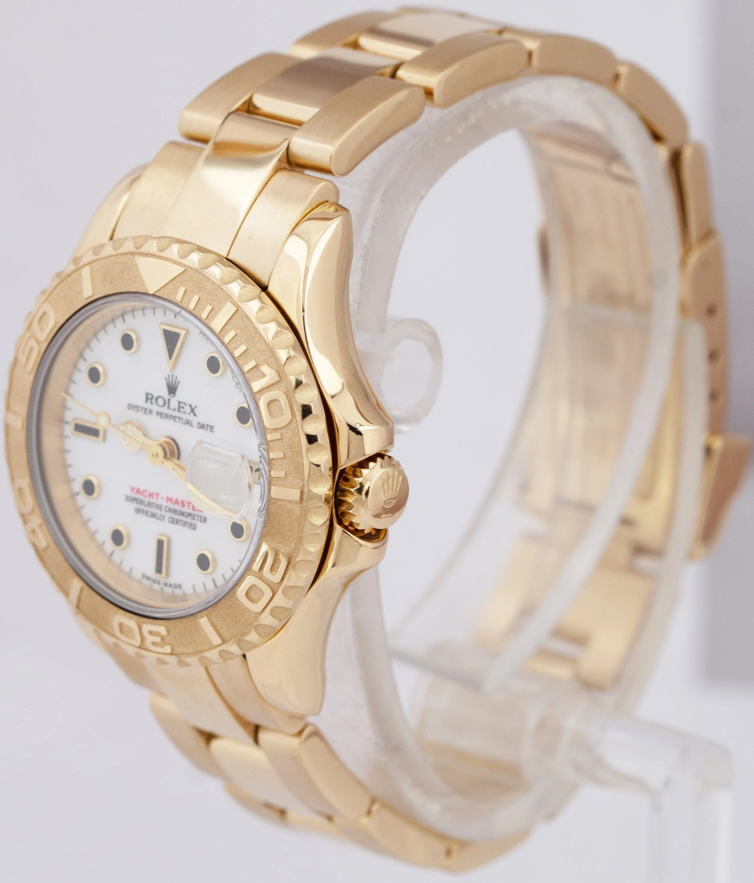 Ladies Rolex Yacht-Master 18K Yellow Gold 29mm White Automatic Watch 69628