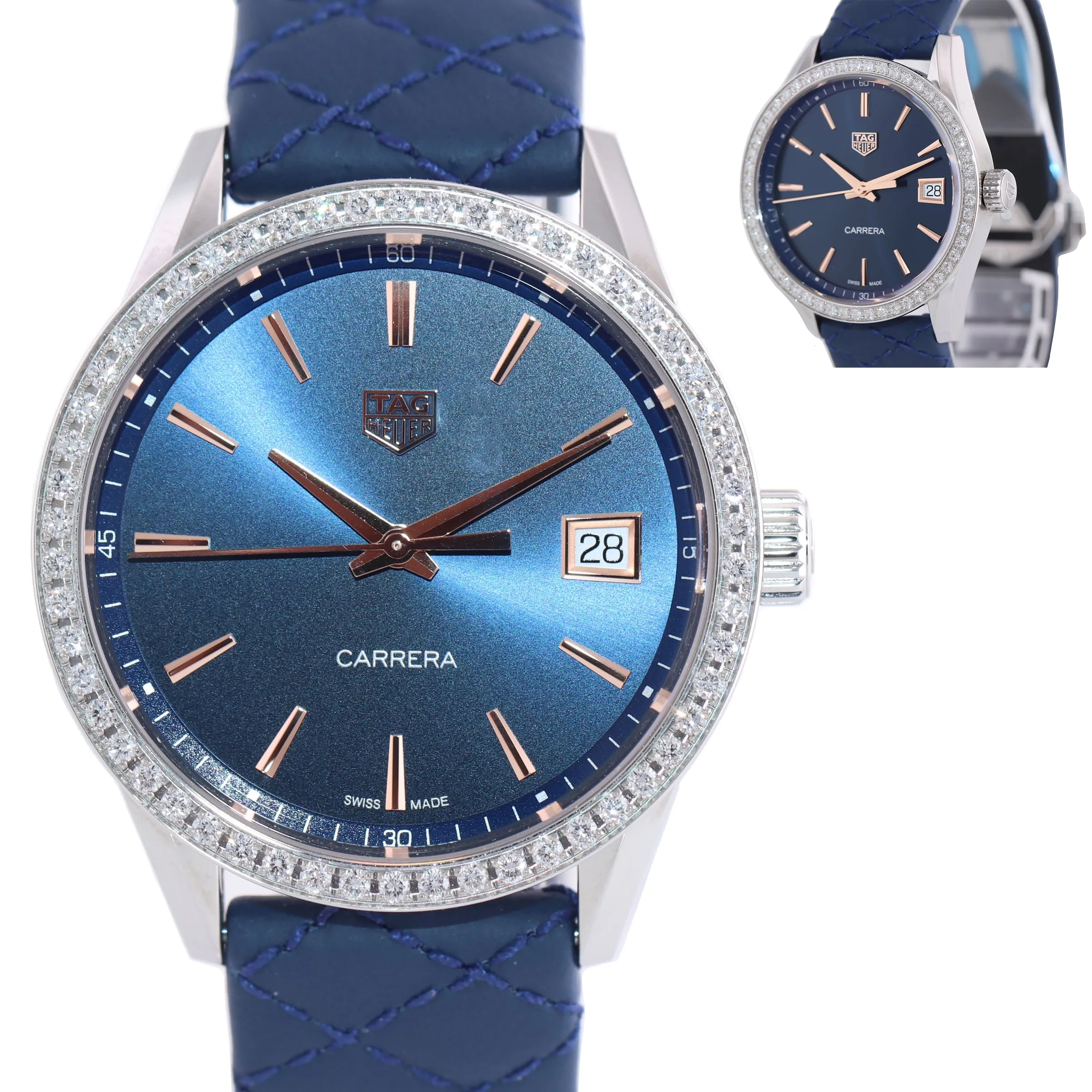 Ladies Tag Heuer Carrera Stainless Steel Blue Diamond Quartz 36mm Watch WBK1317