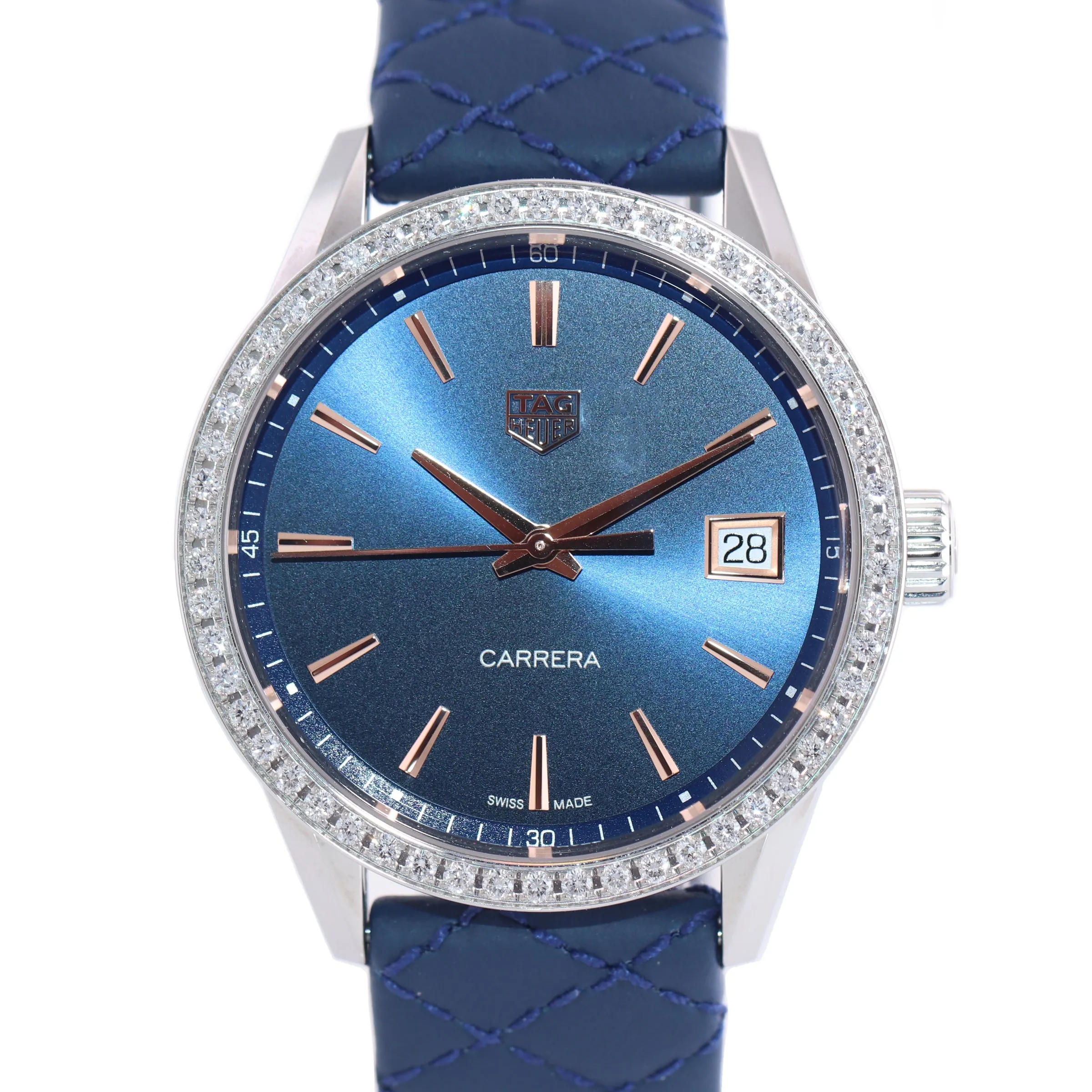 Ladies Tag Heuer Carrera Stainless Steel Blue Diamond Quartz 36mm Watch WBK1317