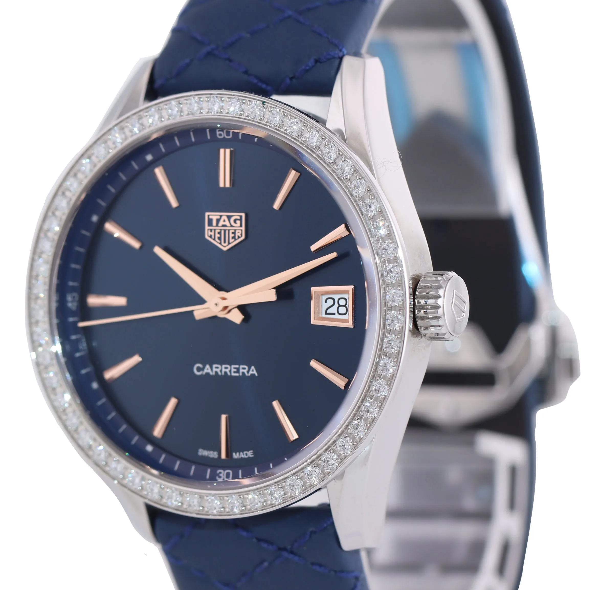 Ladies Tag Heuer Carrera Stainless Steel Blue Diamond Quartz 36mm Watch WBK1317
