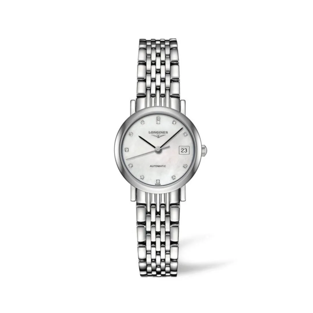 Longines Elegant Collection 25mm Automatic Mother-of-Pearl Dial Ladies' Watch with Diamonds