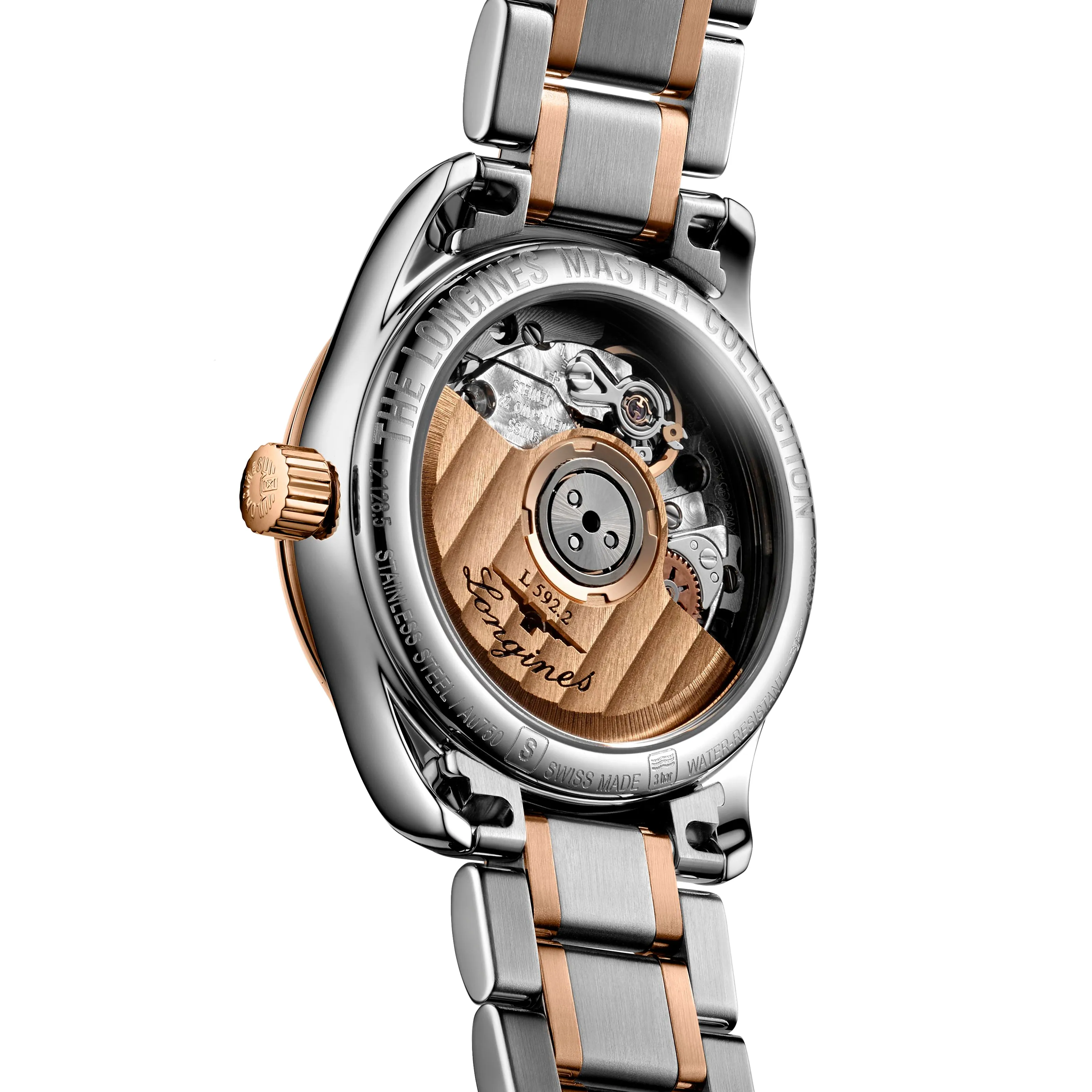 Longines Master Collection 25mm Stainless Steel and 18K Rose Gold Mother-of-Pearl Dial with Diamonds Ladies' Watch