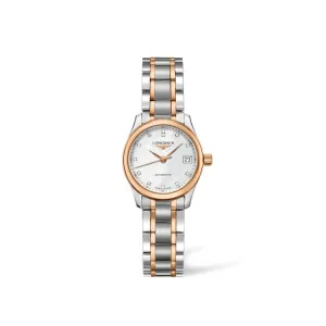 Longines Master Collection 25mm Stainless Steel and 18K Rose Gold Mother-of-Pearl Dial with Diamonds Ladies' Watch