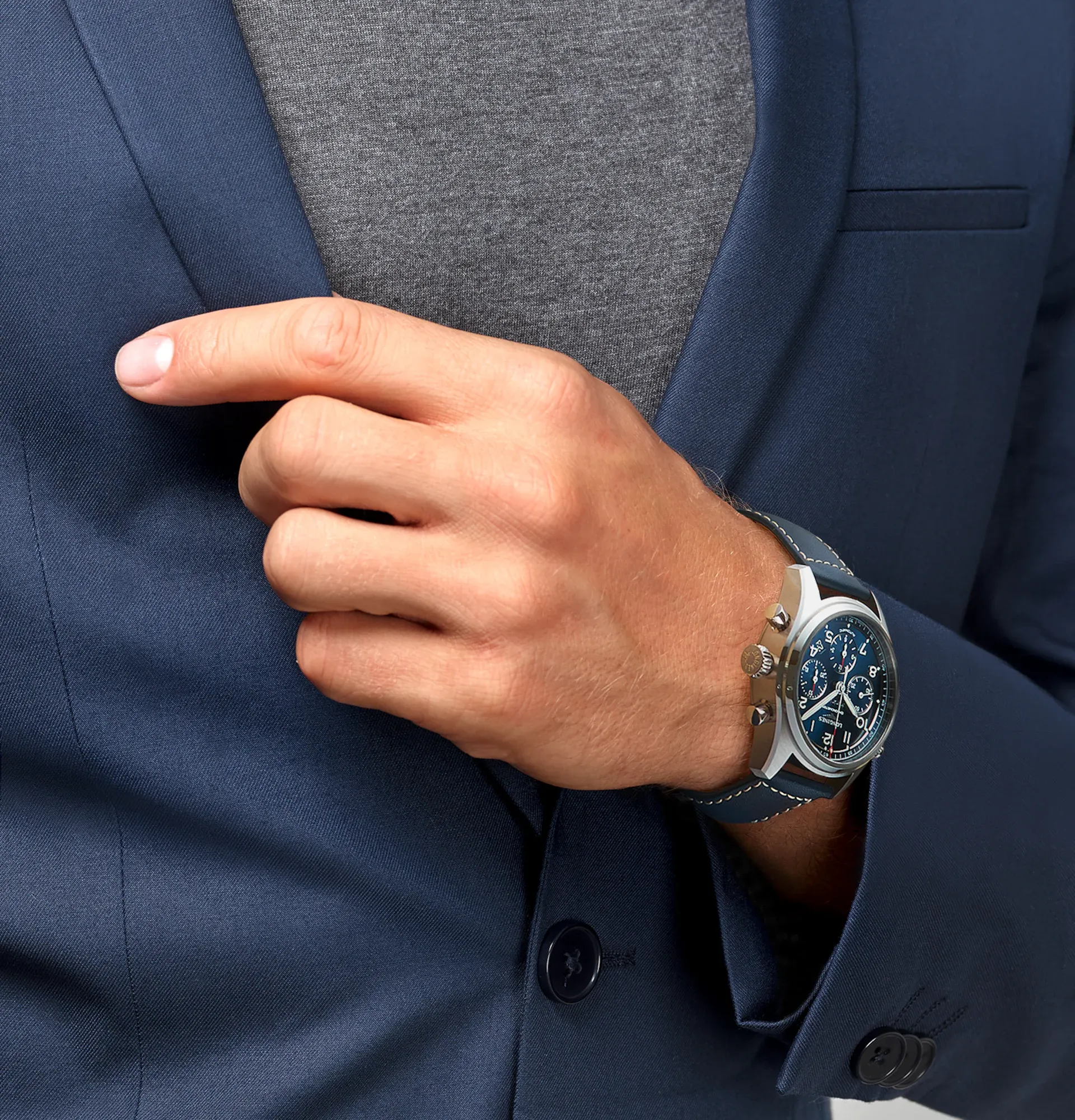 Longines Spirit 42mm Watch with Blue Leather Strap
