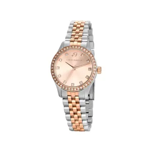 Luca Barra Ladies Stainless Steel Watch with IP Rose Dial, Bezel with White Crystals