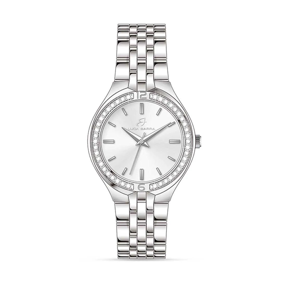 Luca Barra Ladies Steel Watch with White Crystals Bezel