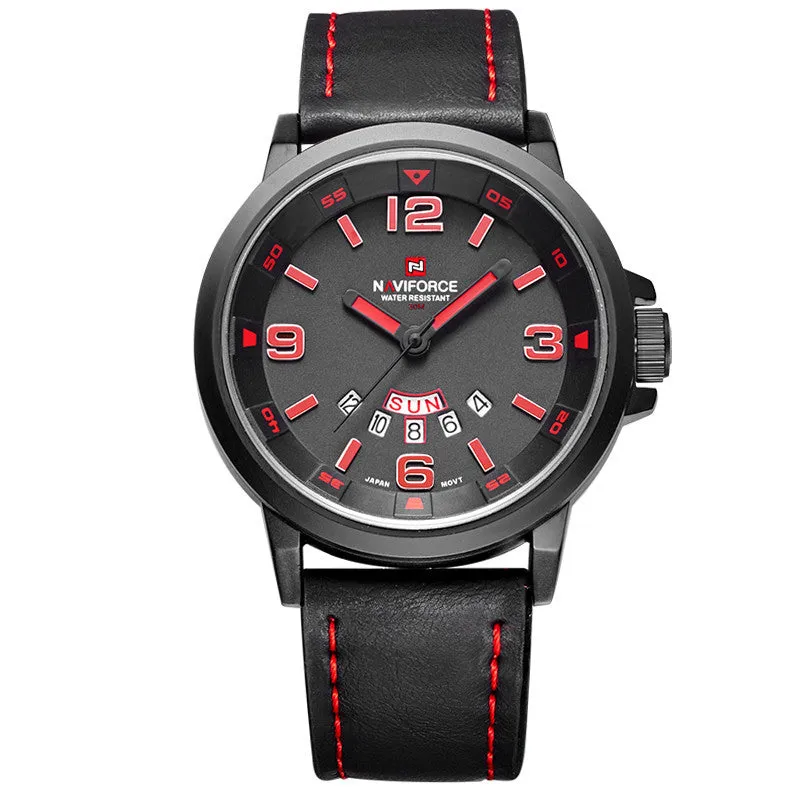 Luxury NAVIFORCE Brand Genuine Leather Analog Display Date Men's Quartz Watch Sports Watches Men Wristwatch