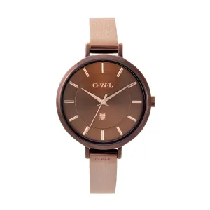 MAYFAIR LADIES MID-SIZE WATCH WITH CHOCOLATE CASE & DUSKY PINK LEATHER STRAP