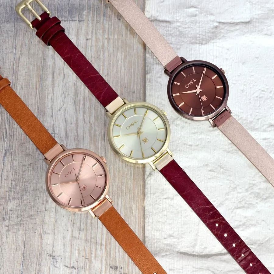 MAYFAIR LADIES MID-SIZE WATCH WITH CHOCOLATE CASE & DUSKY PINK LEATHER STRAP