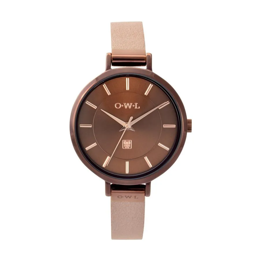 MAYFAIR LADIES MID-SIZE WATCH WITH CHOCOLATE CASE & DUSKY PINK LEATHER STRAP