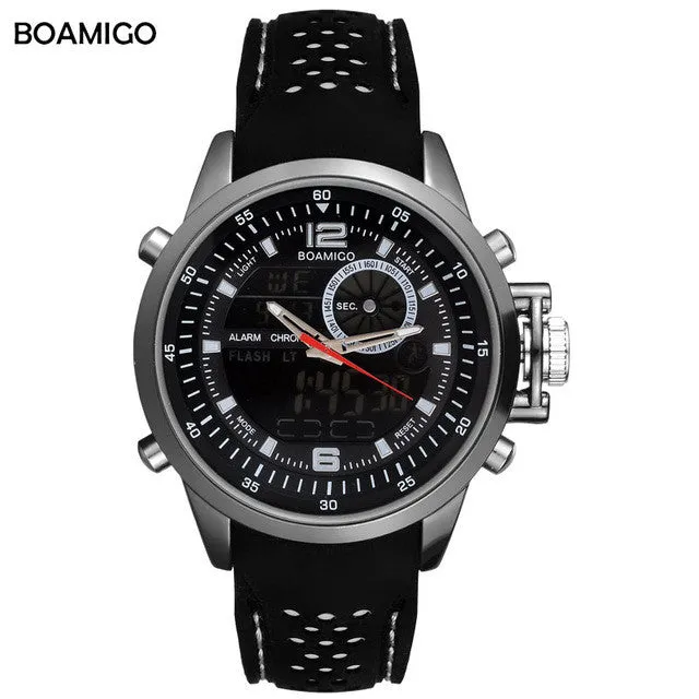 men sports watches dual display analog digital LED watches BOAMIGO brand Electronic quartz watches rubber band  30M waterproof