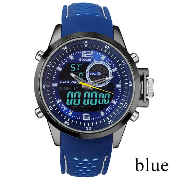 men sports watches dual display analog digital LED watches BOAMIGO brand Electronic quartz watches rubber band  30M waterproof