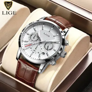 Men Watches - LIGE Luxury Leather Casual Quartz
