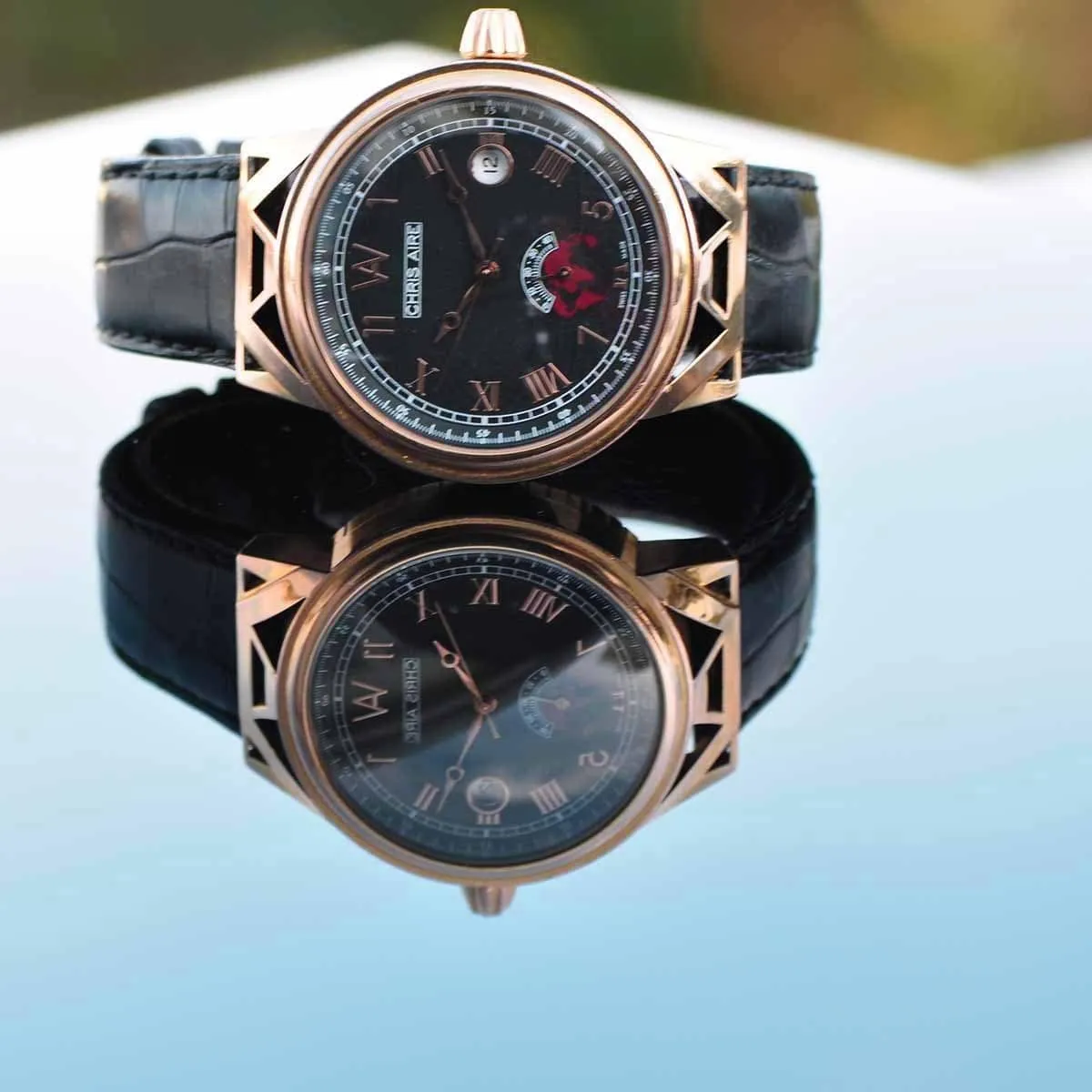 Men’s Gold Watch - Aire Capitol Hill Watch Swiss Made 18 Karat Solid Gold Power Reserve Luxury Rare Watch - Red Gold®