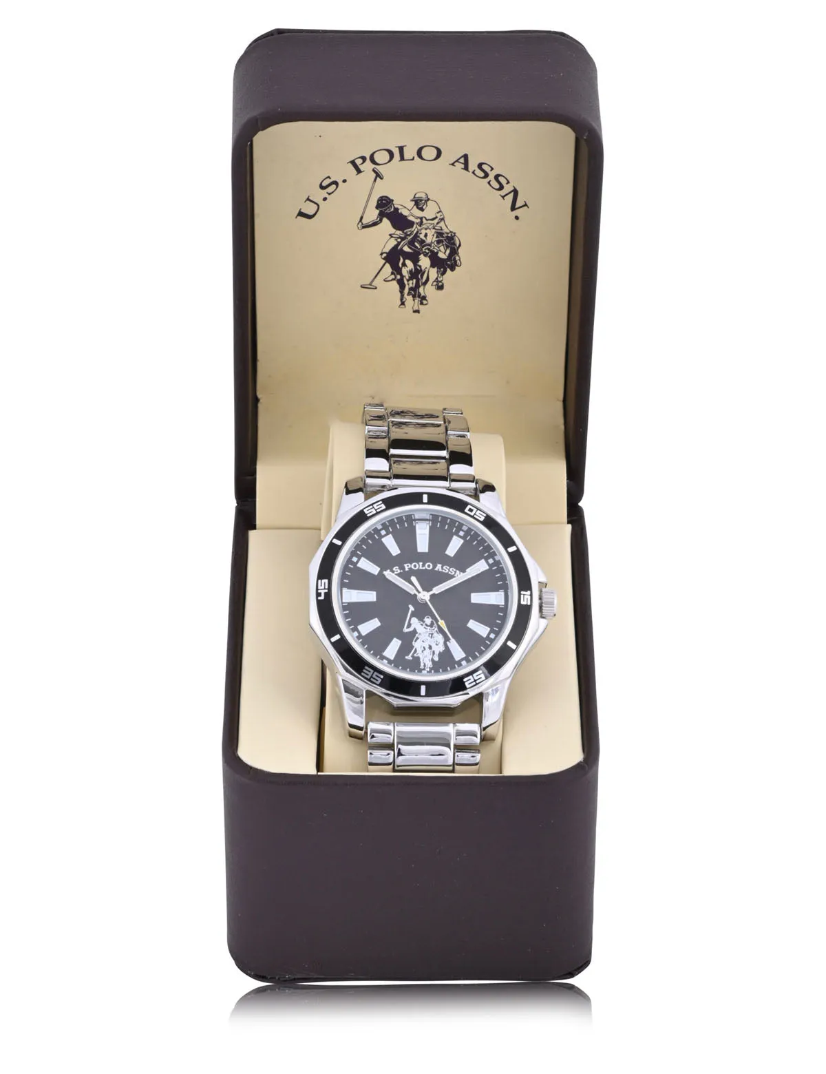 MEN'S SILVERTONE BLACK ACCENT SPORT BEZEL WATCH