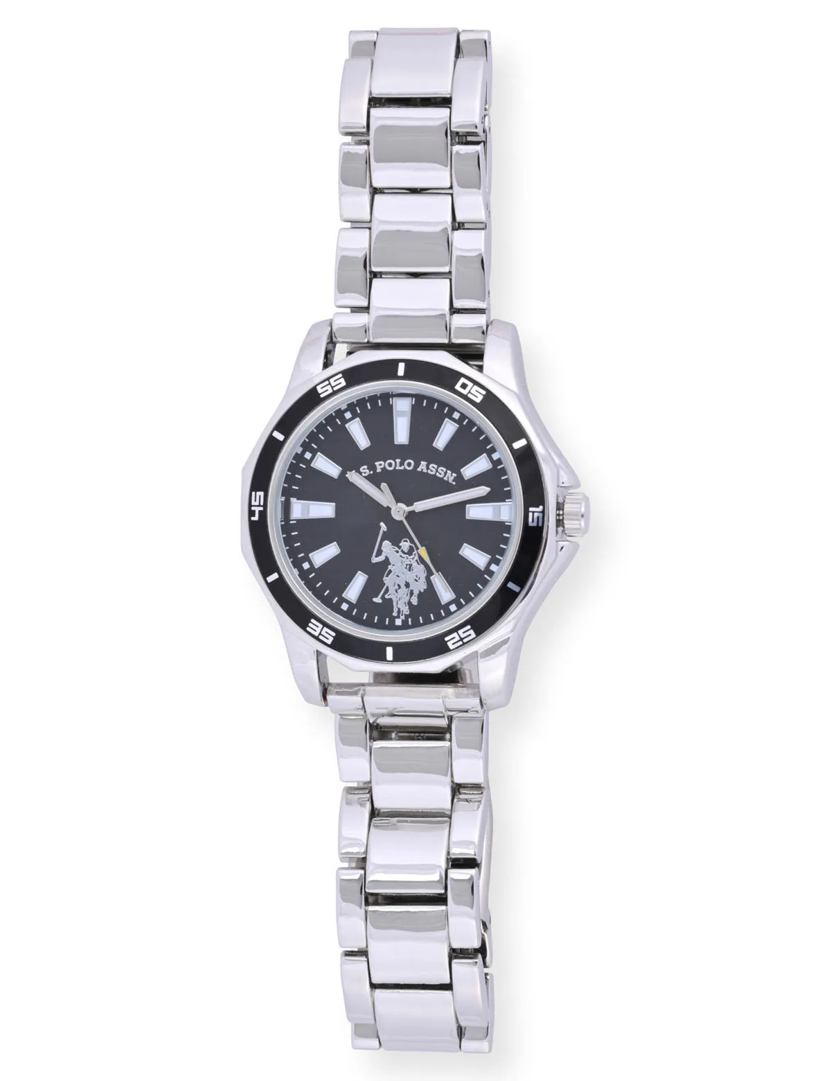 MEN'S SILVERTONE BLACK ACCENT SPORT BEZEL WATCH