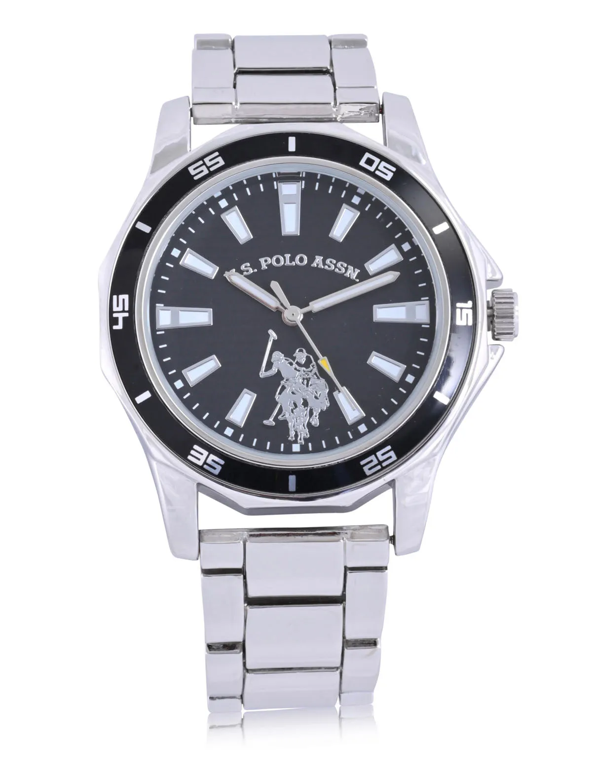 MEN'S SILVERTONE BLACK ACCENT SPORT BEZEL WATCH