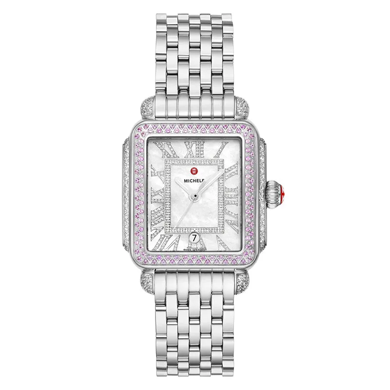 Michele Limited Edition Deco Madison Pink Sapphire Stainless Steel Watch - MWW06T000268