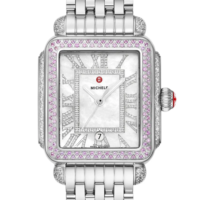 Michele Limited Edition Deco Madison Pink Sapphire Stainless Steel Watch - MWW06T000268