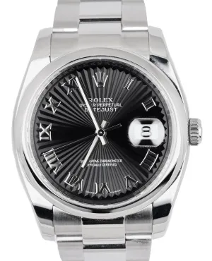 MINT 2008 DateJust 36 116200 SPIRAL DIAL Black Roman Stainless 36mm Oyster Watch