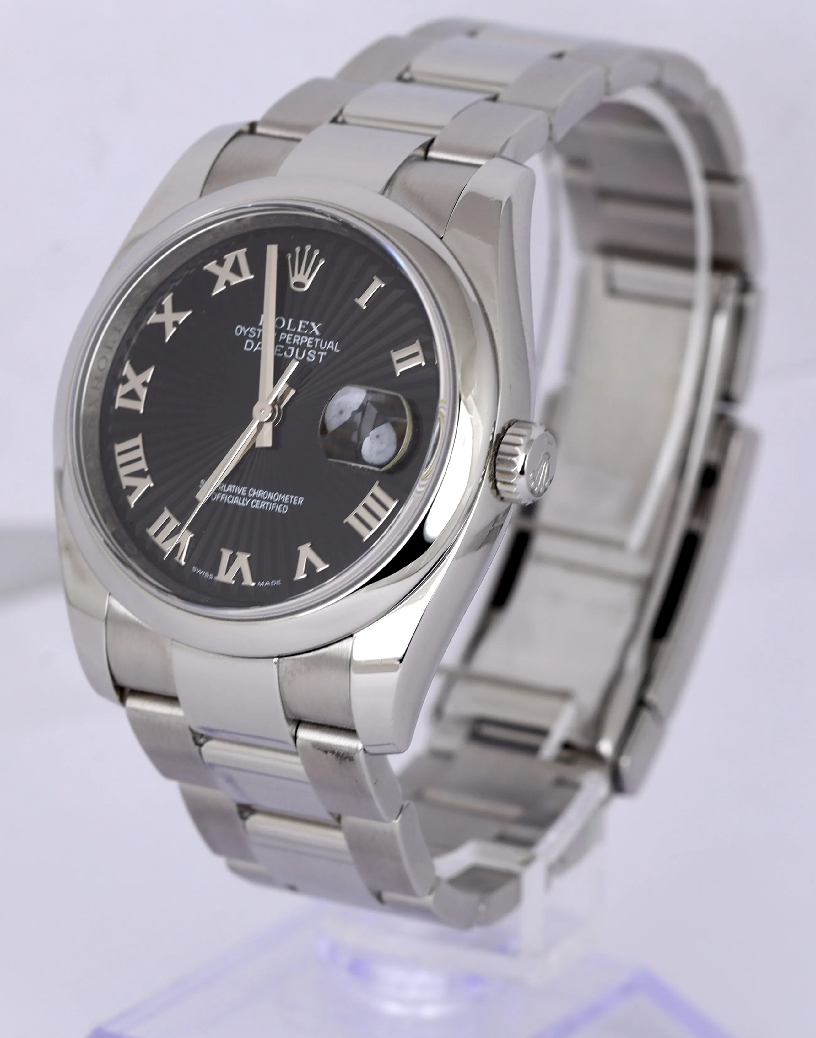 MINT 2008 DateJust 36 116200 SPIRAL DIAL Black Roman Stainless 36mm Oyster Watch