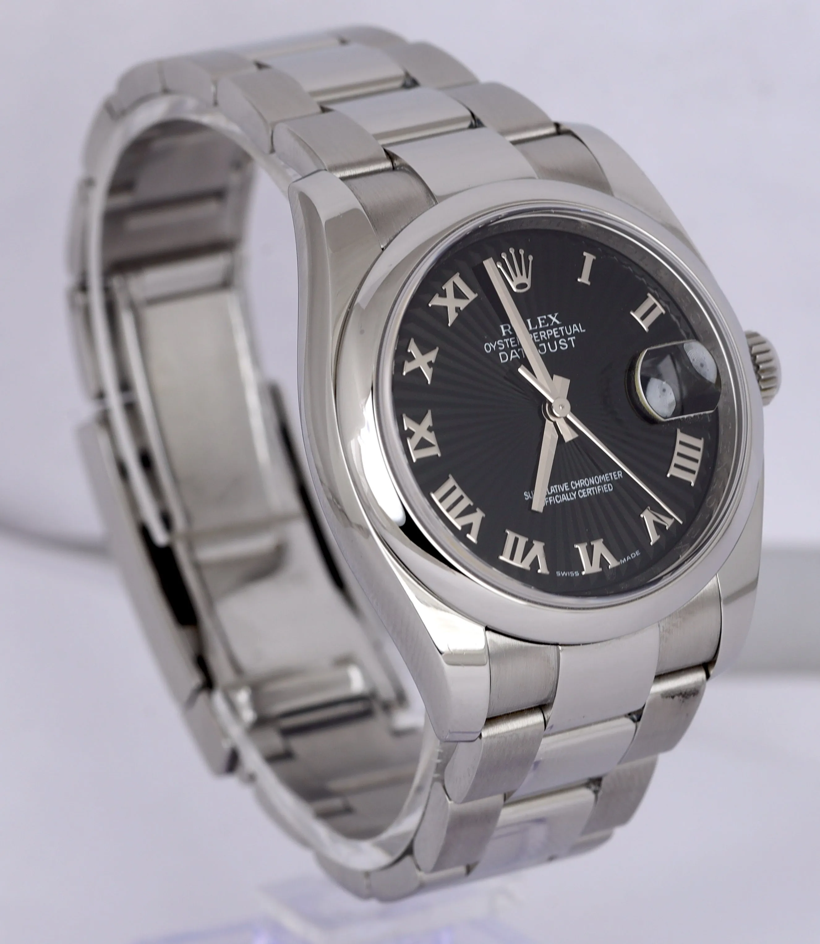 MINT 2008 DateJust 36 116200 SPIRAL DIAL Black Roman Stainless 36mm Oyster Watch