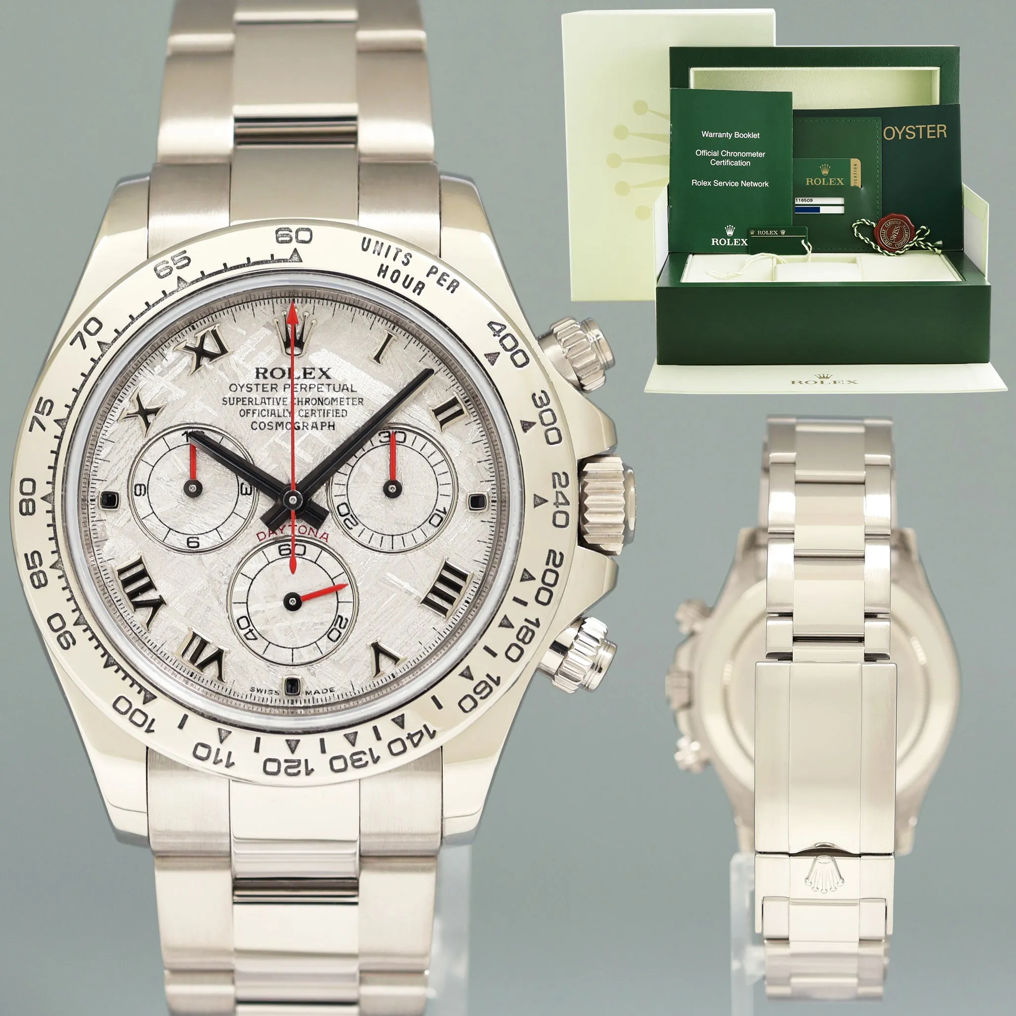 MINT 2011 PAPERS Rolex Daytona Meteorite Roman 116509 White Gold Chrono Watch Box