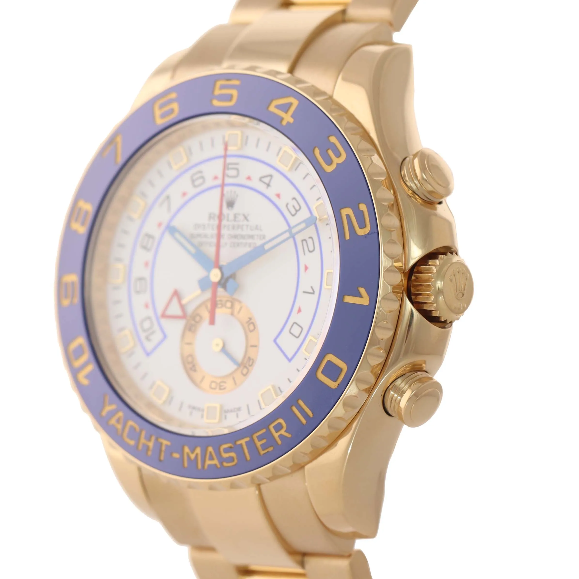 MINT 2016 BLUE HANDS Men's Rolex Yacht-Master 2 Yellow Gold 116688 44mm Watch