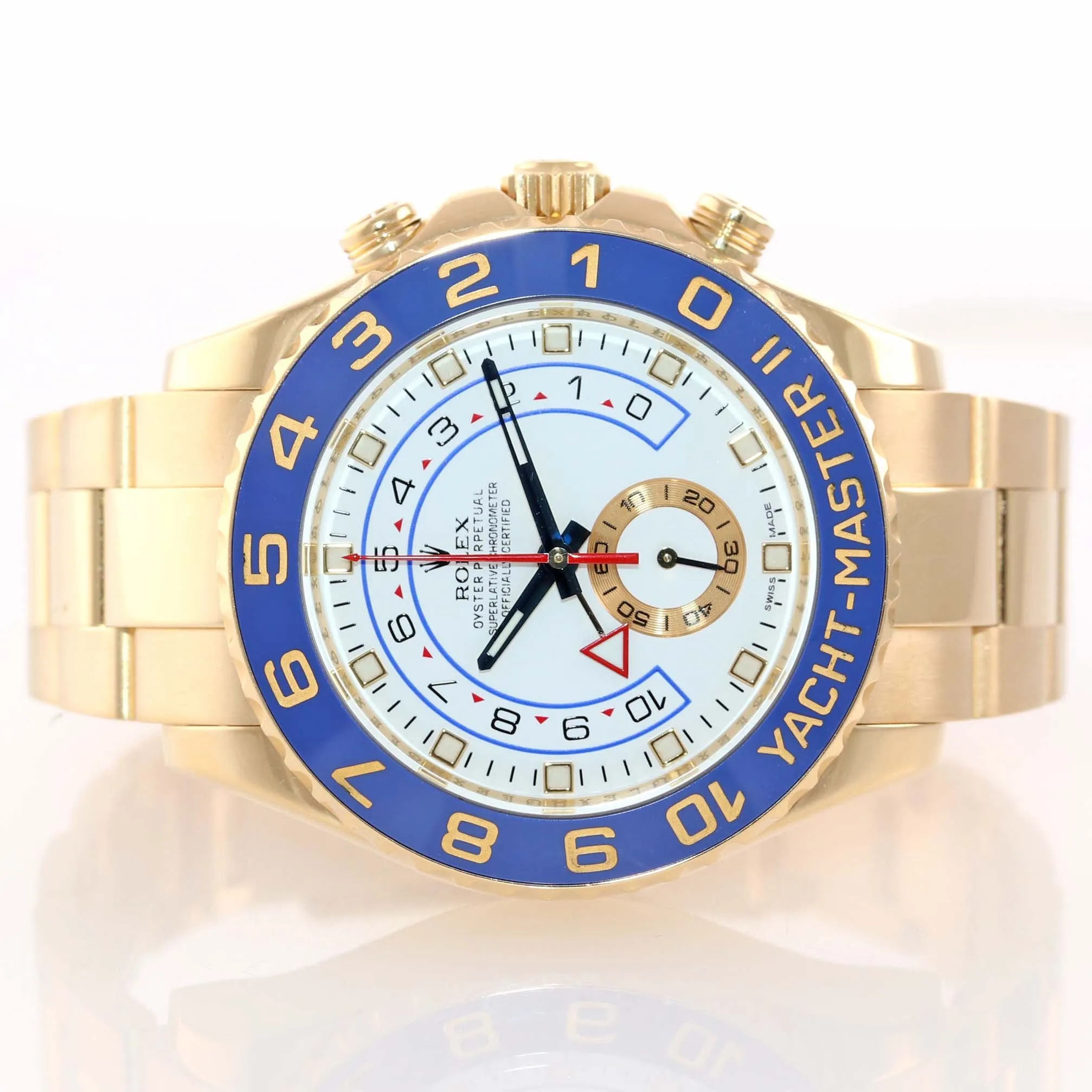 MINT 2016 BLUE HANDS Men's Rolex Yacht-Master 2 Yellow Gold 116688 44mm Watch