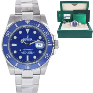MINT 2018 PAPERS Rolex Submariner Blue Smurf 116619 LB White Gold 40mm Watch Box