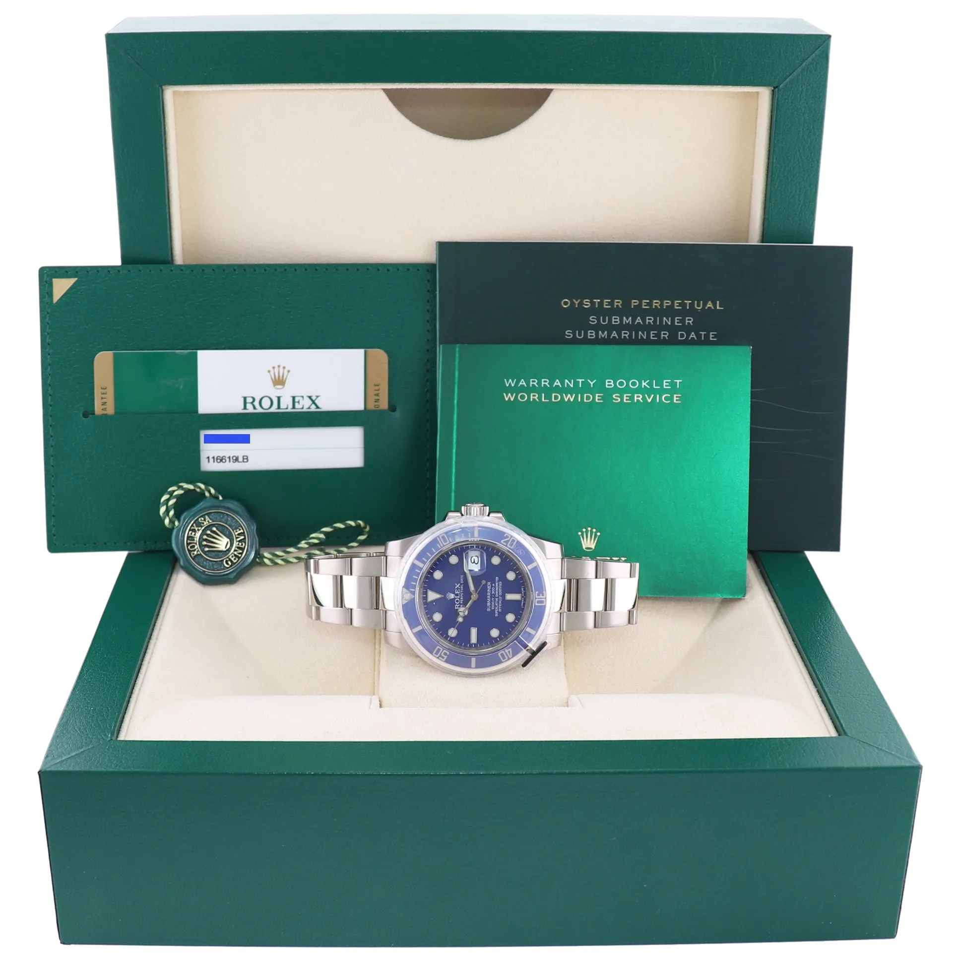 MINT 2018 PAPERS Rolex Submariner Blue Smurf 116619 LB White Gold 40mm Watch Box