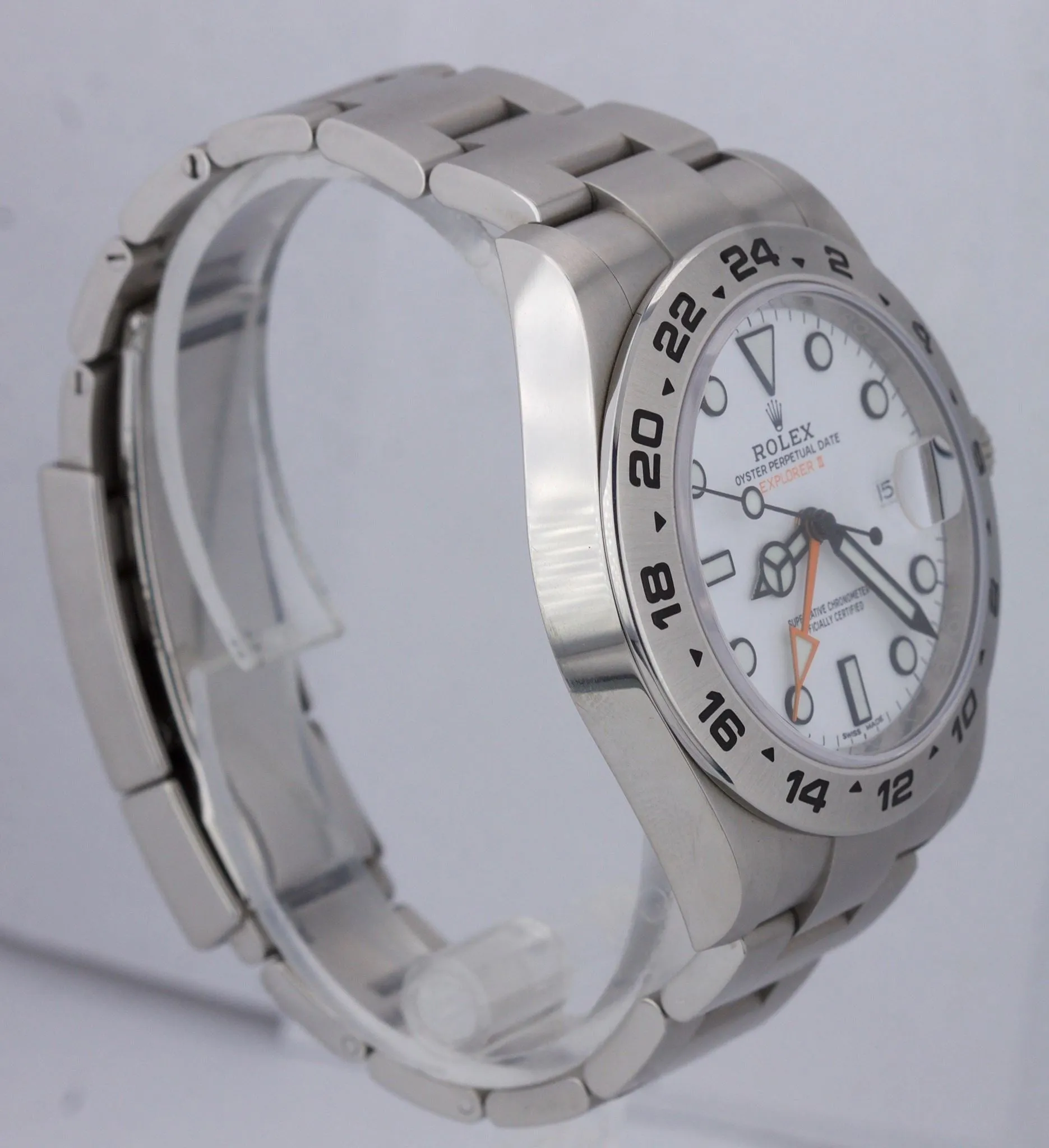 MINT 2018 Rolex Explorer II 42mm 216570 Polar White Orange Steel GMT Date Watch