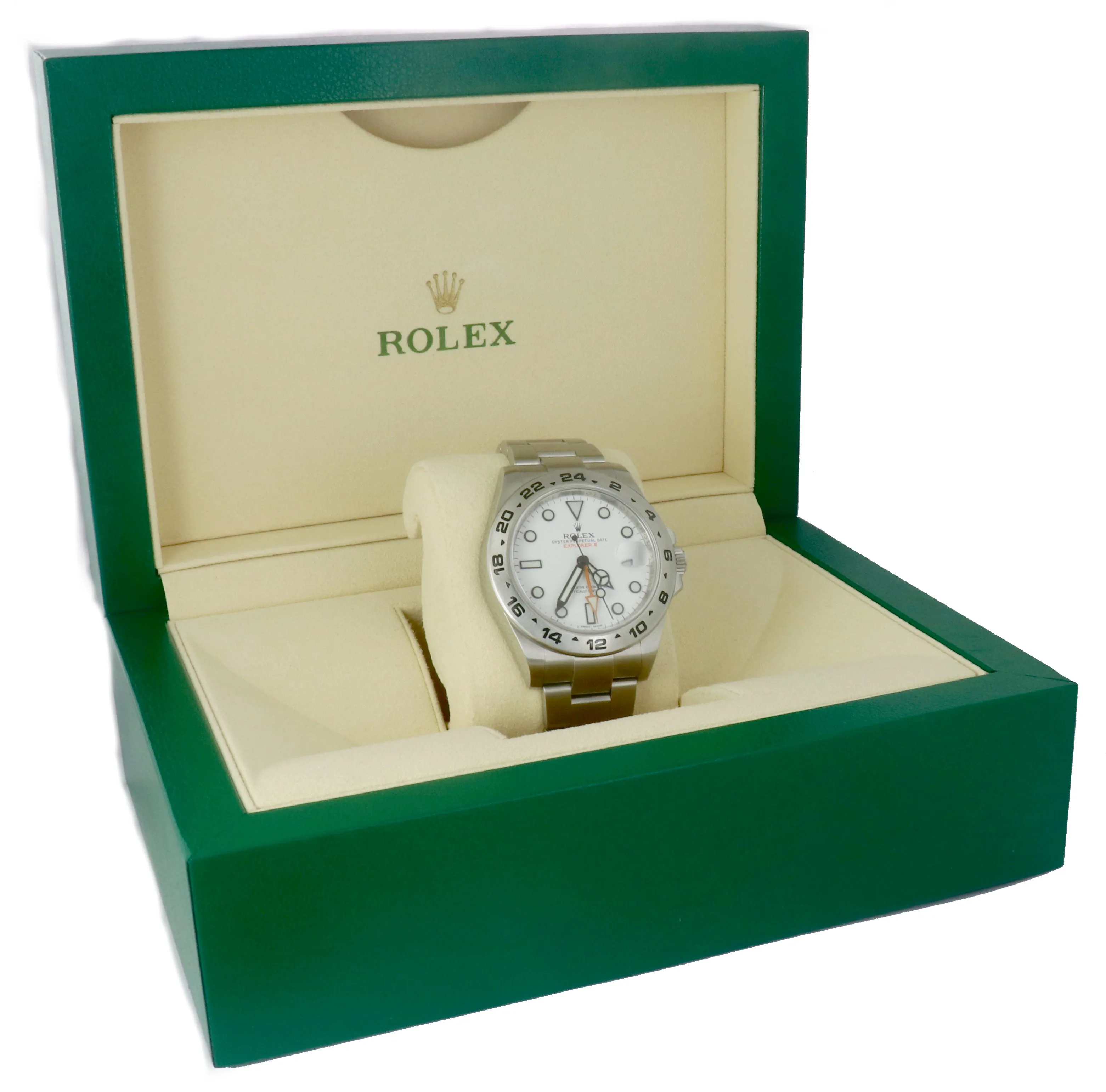 MINT 2018 Rolex Explorer II 42mm 216570 Polar White Orange Steel GMT Date Watch