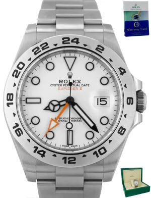 MINT 2018 Rolex Explorer II 42mm 216570 Polar White Orange Steel GMT Date Watch