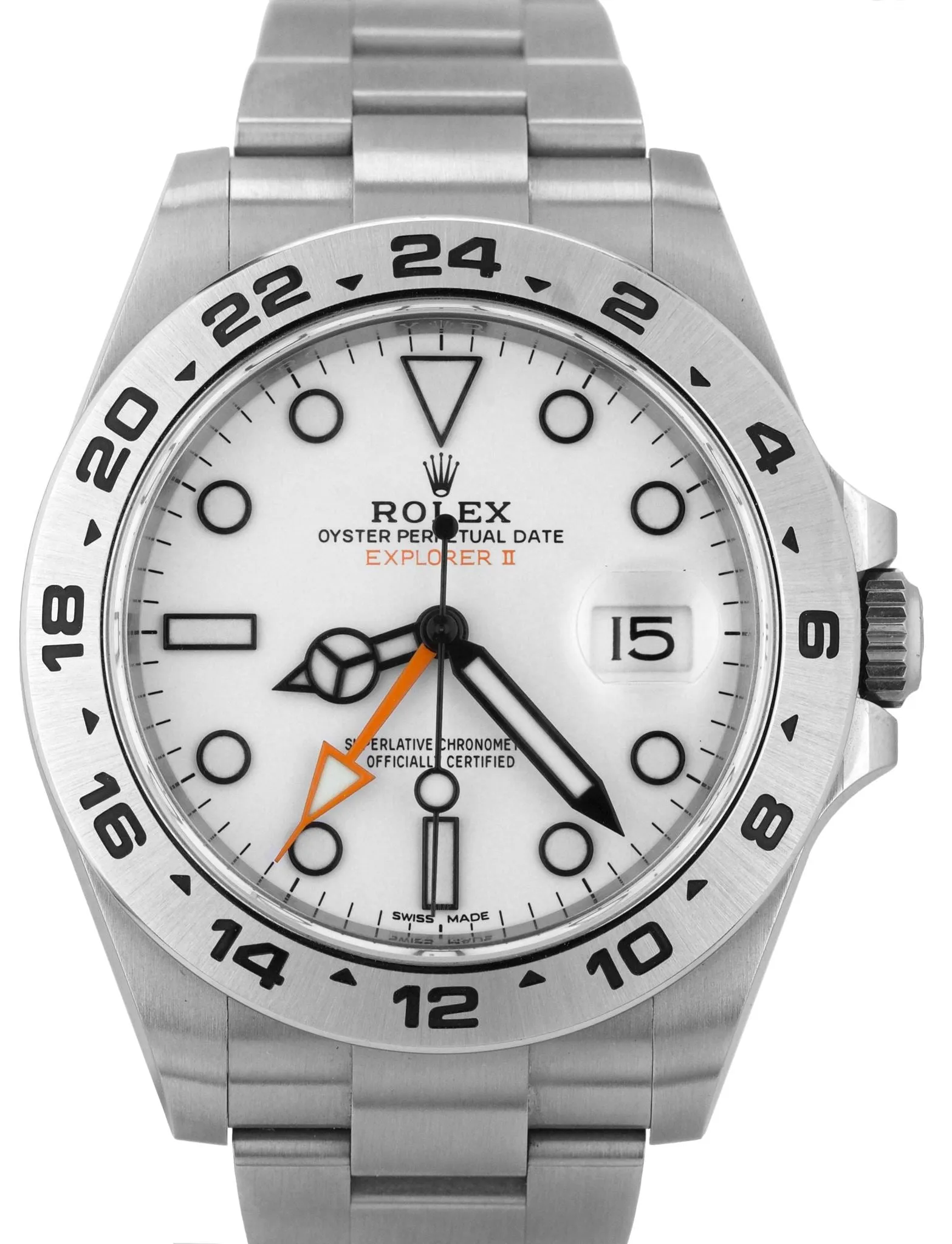 MINT 2018 Rolex Explorer II 42mm 216570 Polar White Orange Steel GMT Date Watch