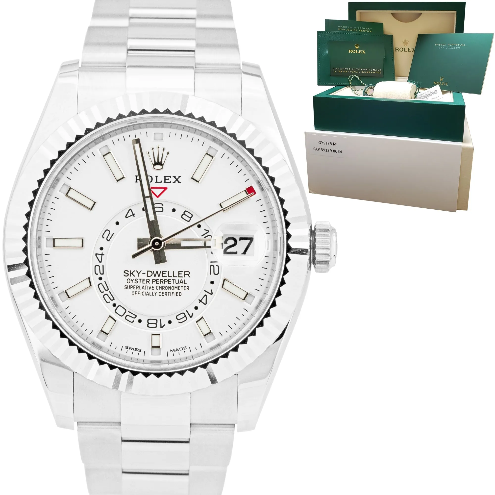MINT 2022 Rolex Sky-Dweller Stainless Steel White Gold Silver 42mm Watch 326934