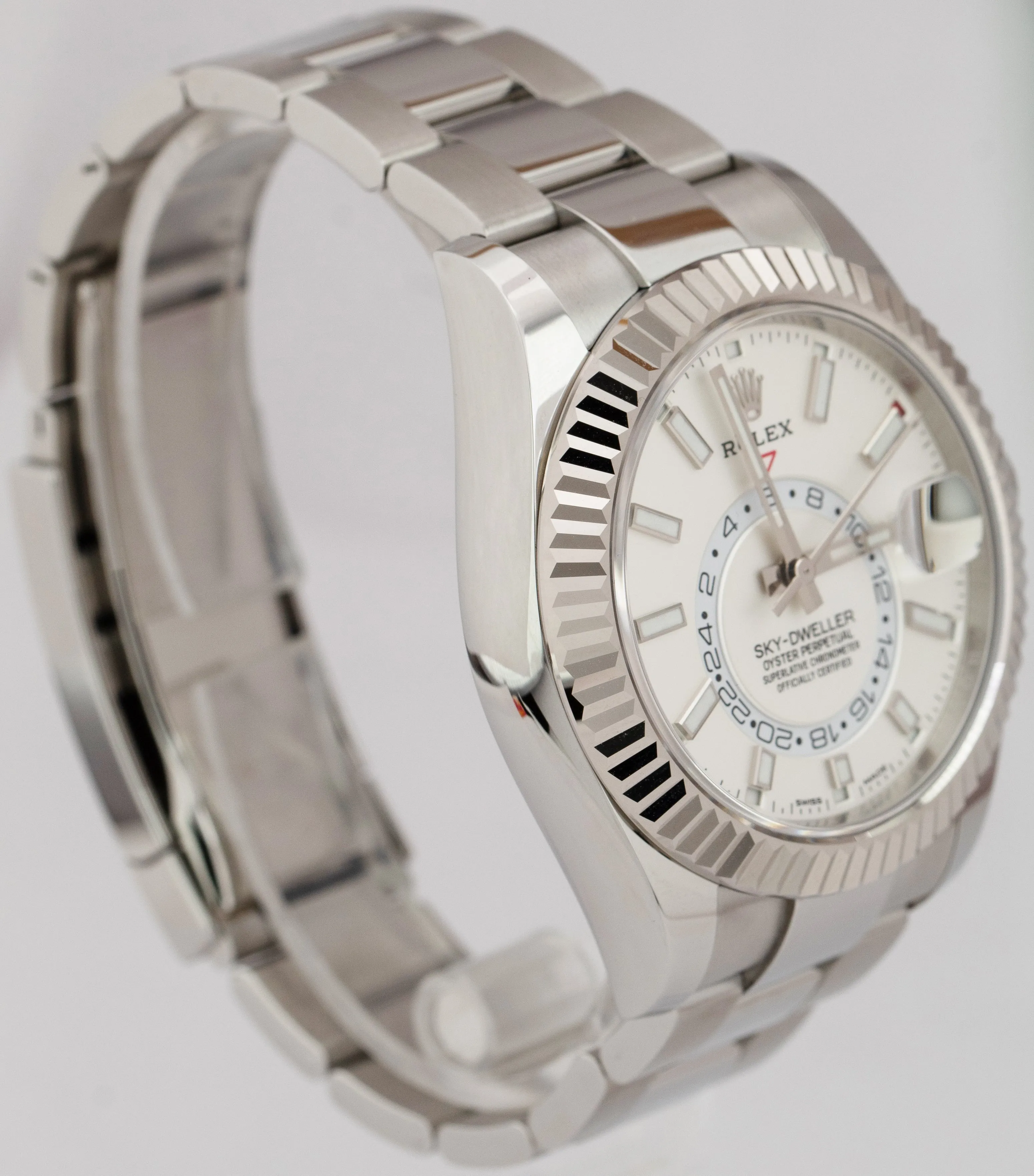 MINT 2022 Rolex Sky-Dweller Stainless Steel White Gold Silver 42mm Watch 326934