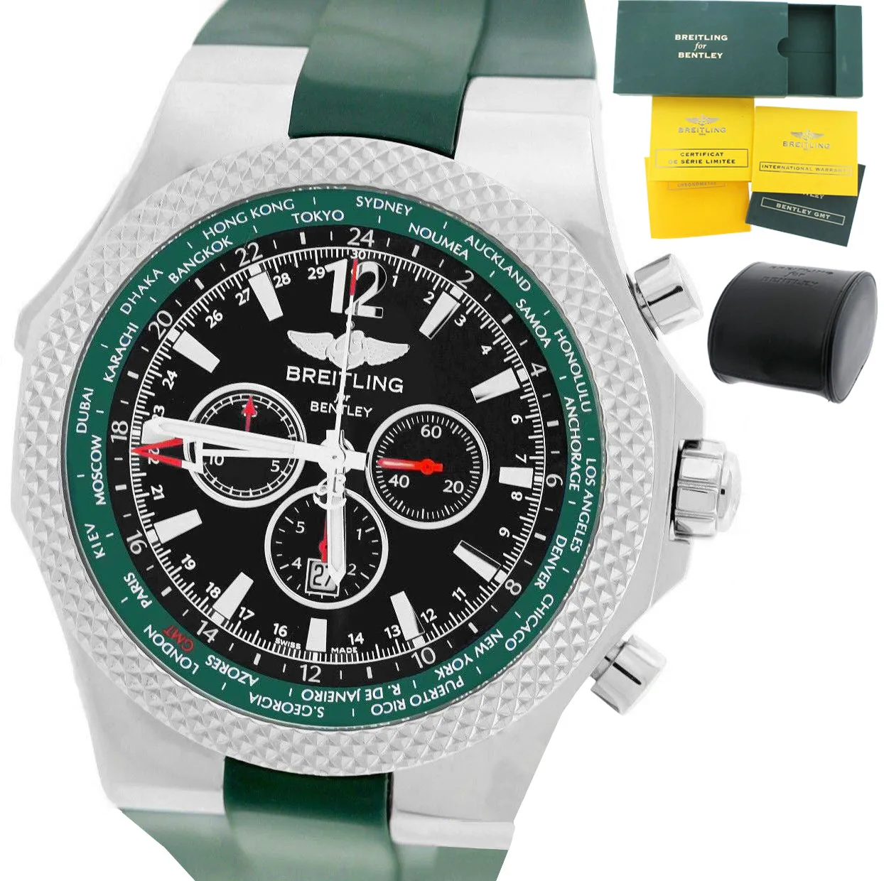 MINT Breitling Bentley GMT British Racing Green Black A47362 Chronograph Watch