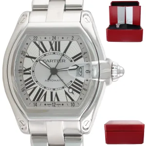 MINT Cartier Roadster XL GMT W62032X6 Silver Roman Automatic Steel Watch 2722