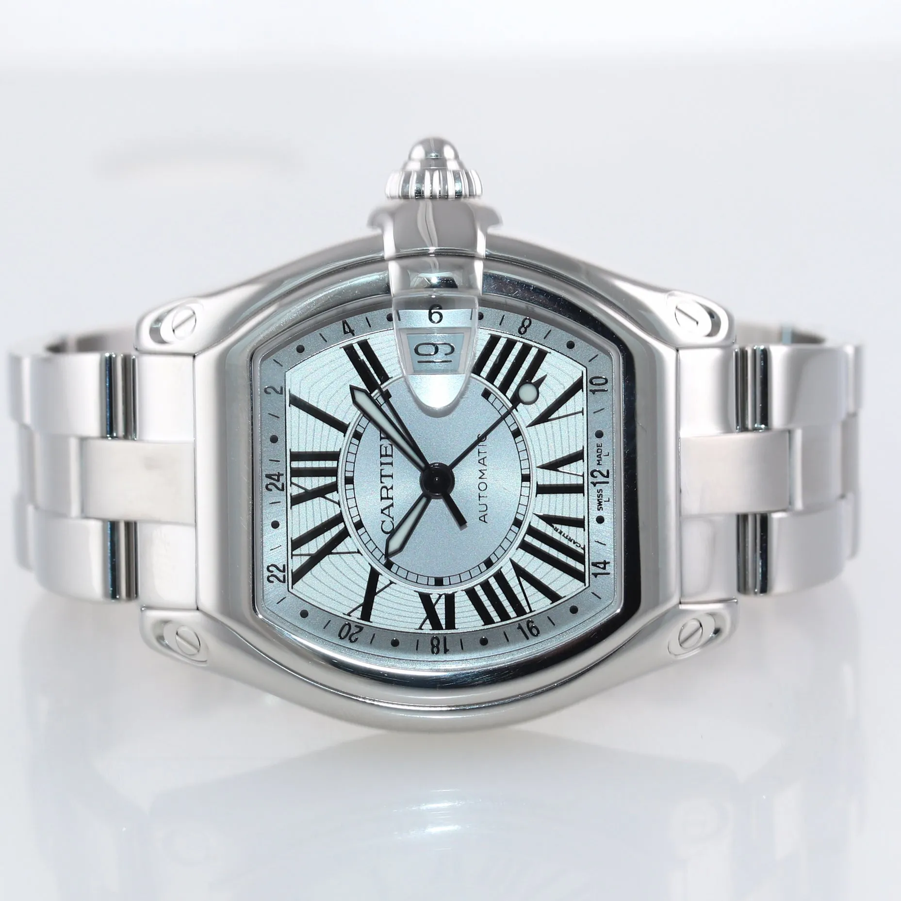 MINT Cartier Roadster XL GMT W62032X6 Silver Roman Automatic Steel Watch 2722