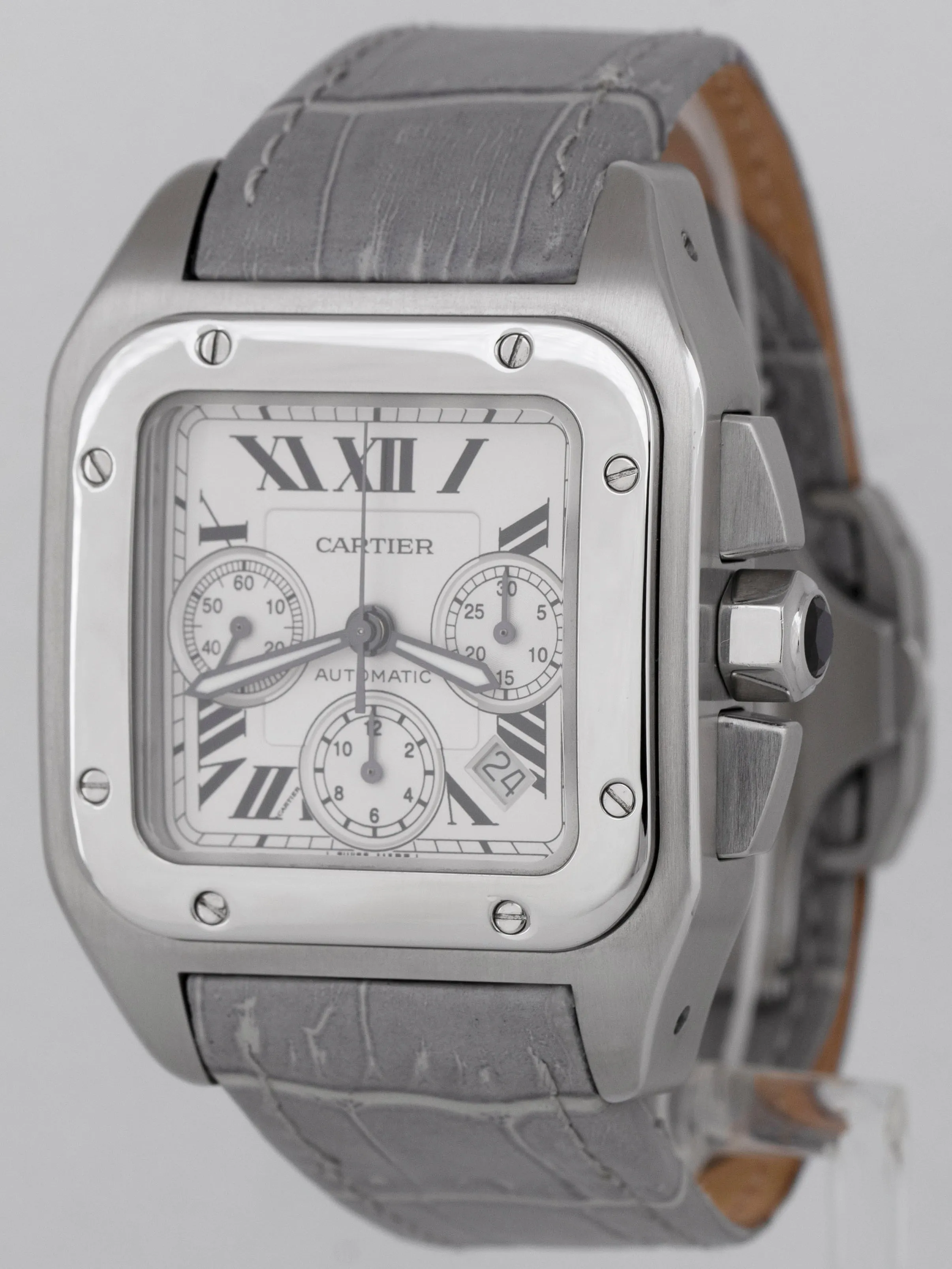MINT Cartier Santos 100 XL Chronograph 2740 Stainless Steel 41mm Automatic Watch