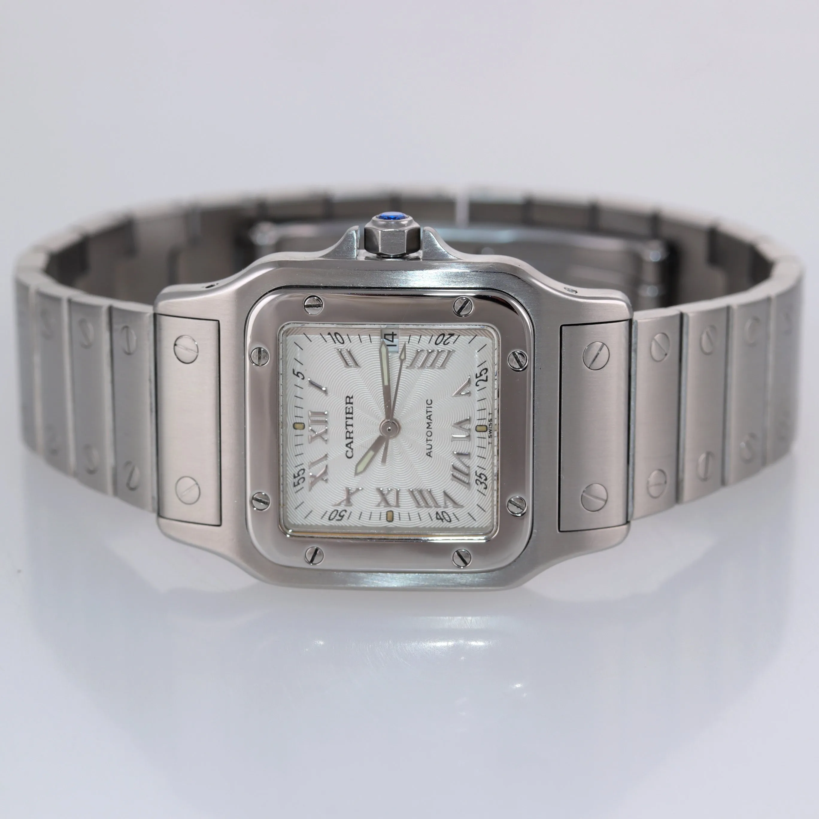 MINT Cartier Santos Galbee 29mm Automatic Steel Silver Roman Date Watch 2319