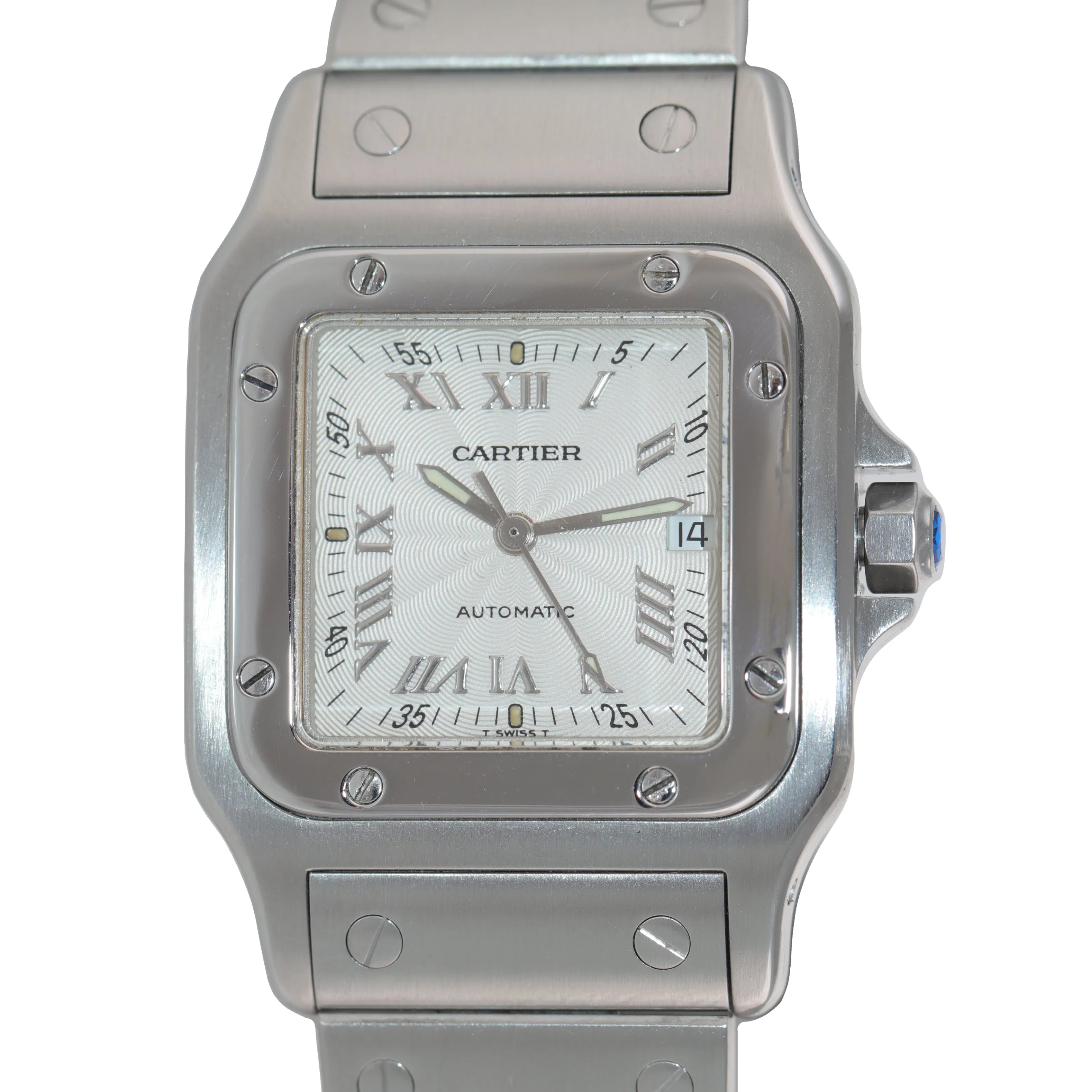 MINT Cartier Santos Galbee 29mm Automatic Steel Silver Roman Date Watch 2319