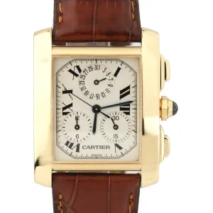 MINT Cartier Tank Francaise Chronoflex Chronograph 18K Gold Quartz Watch 1830