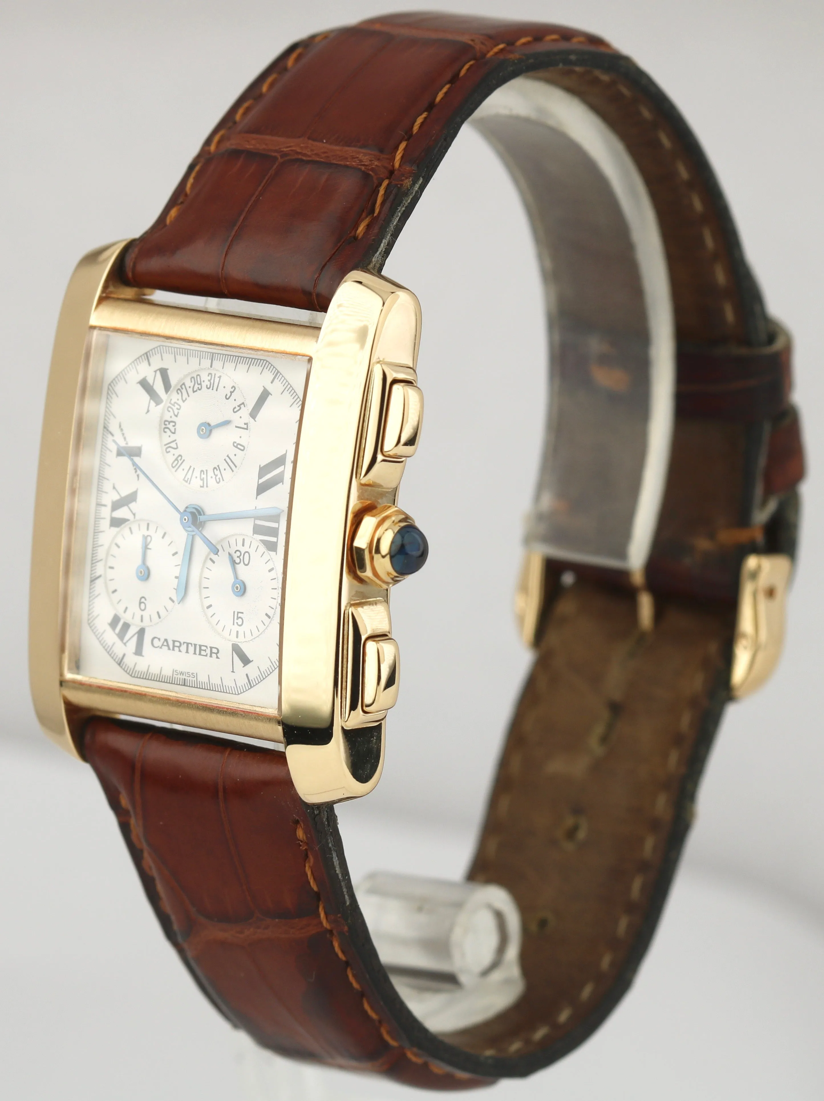 MINT Cartier Tank Francaise Chronoflex Chronograph 18K Gold Quartz Watch 1830