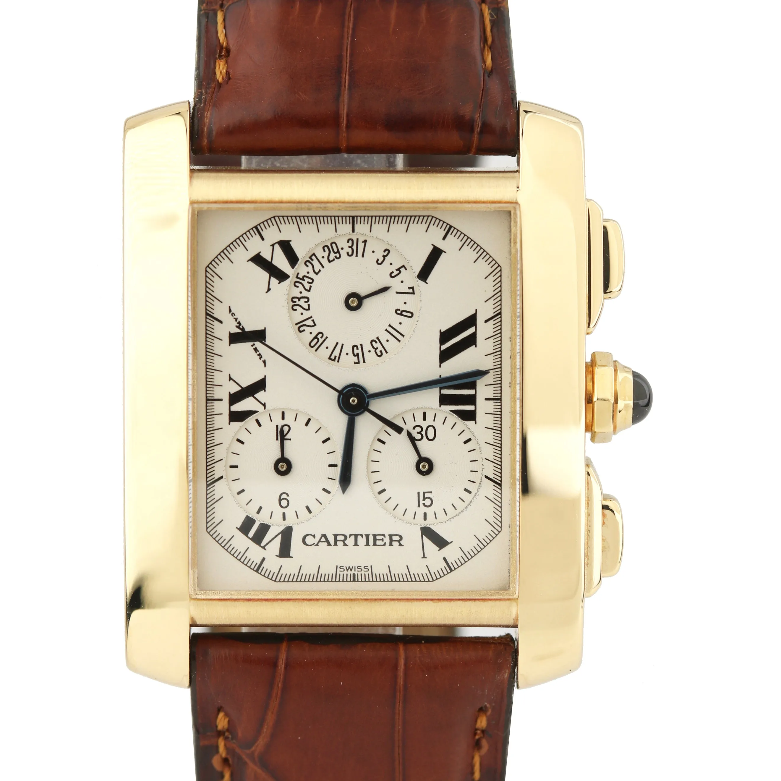 MINT Cartier Tank Francaise Chronoflex Chronograph 18K Gold Quartz Watch 1830