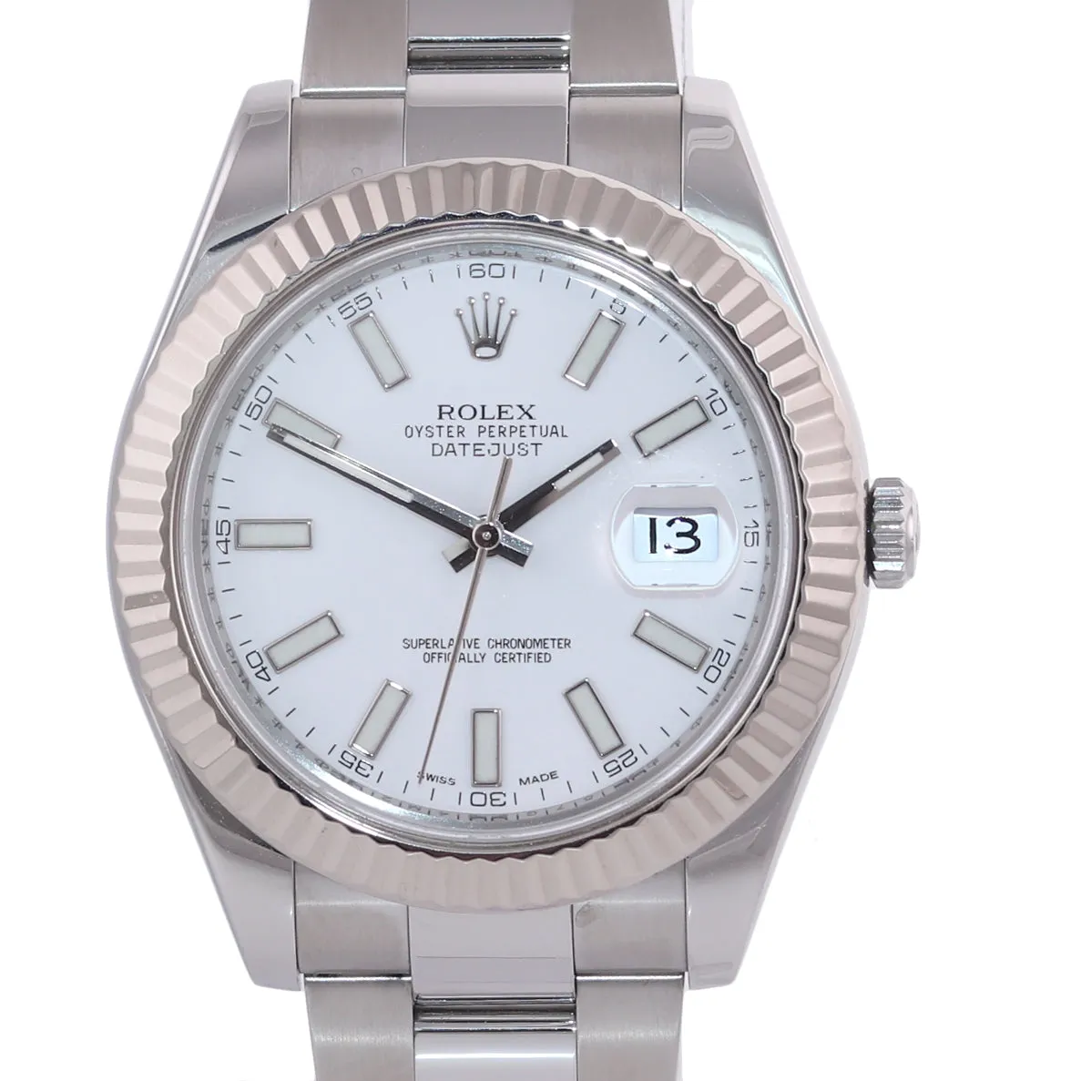 MINT PAPERS Rolex Datejust II 41mm 18k White Gold Steel White Stick 116334 Watch