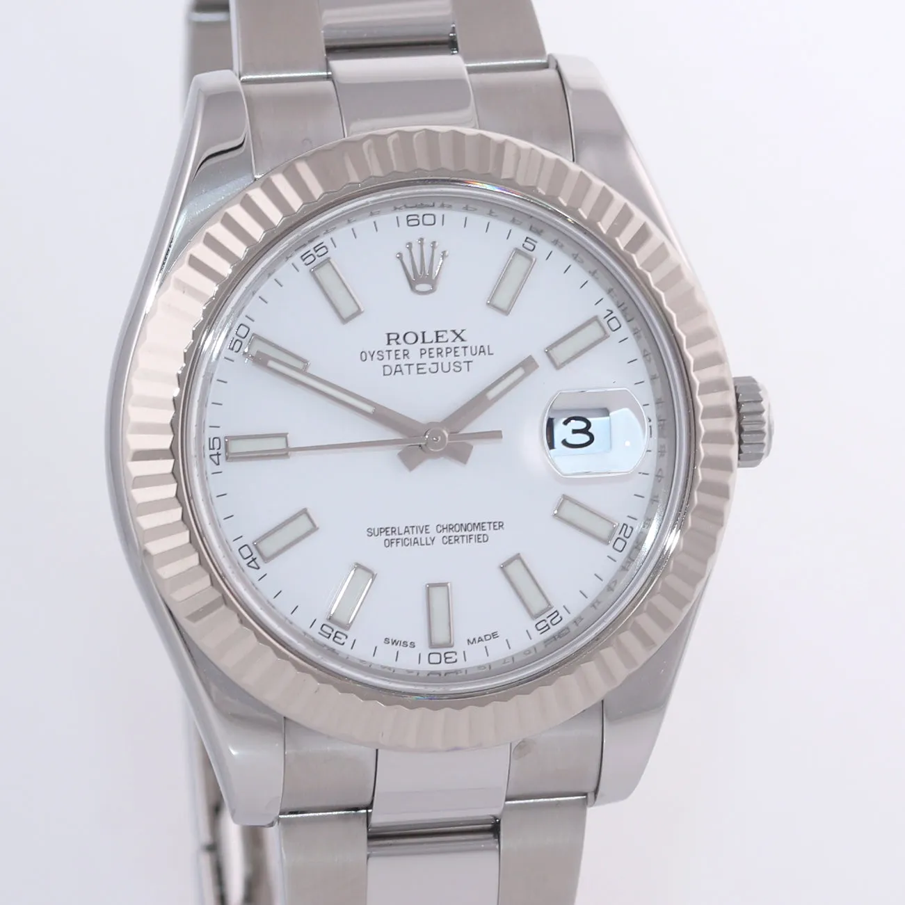 MINT PAPERS Rolex Datejust II 41mm 18k White Gold Steel White Stick 116334 Watch