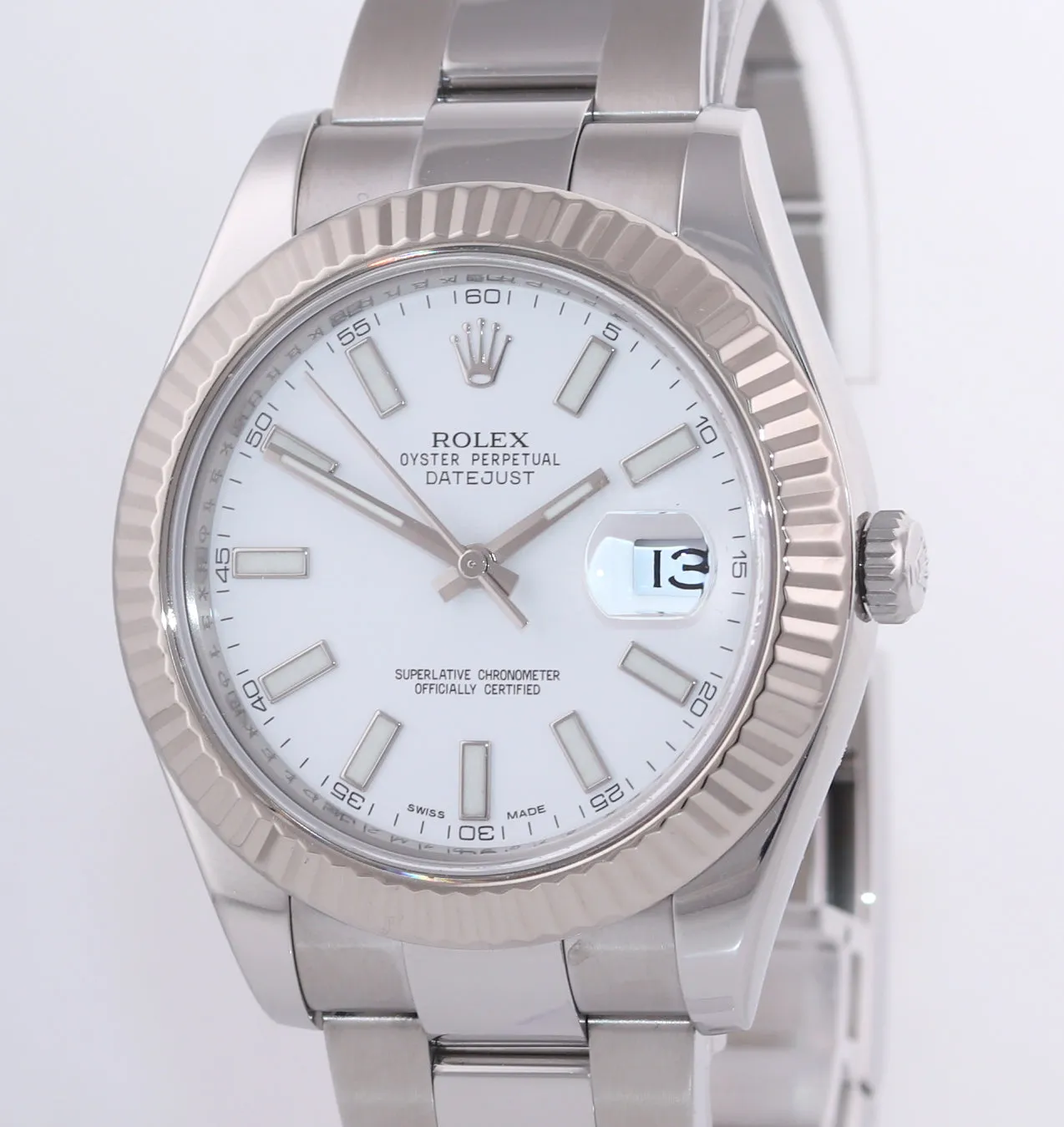 MINT PAPERS Rolex Datejust II 41mm 18k White Gold Steel White Stick 116334 Watch