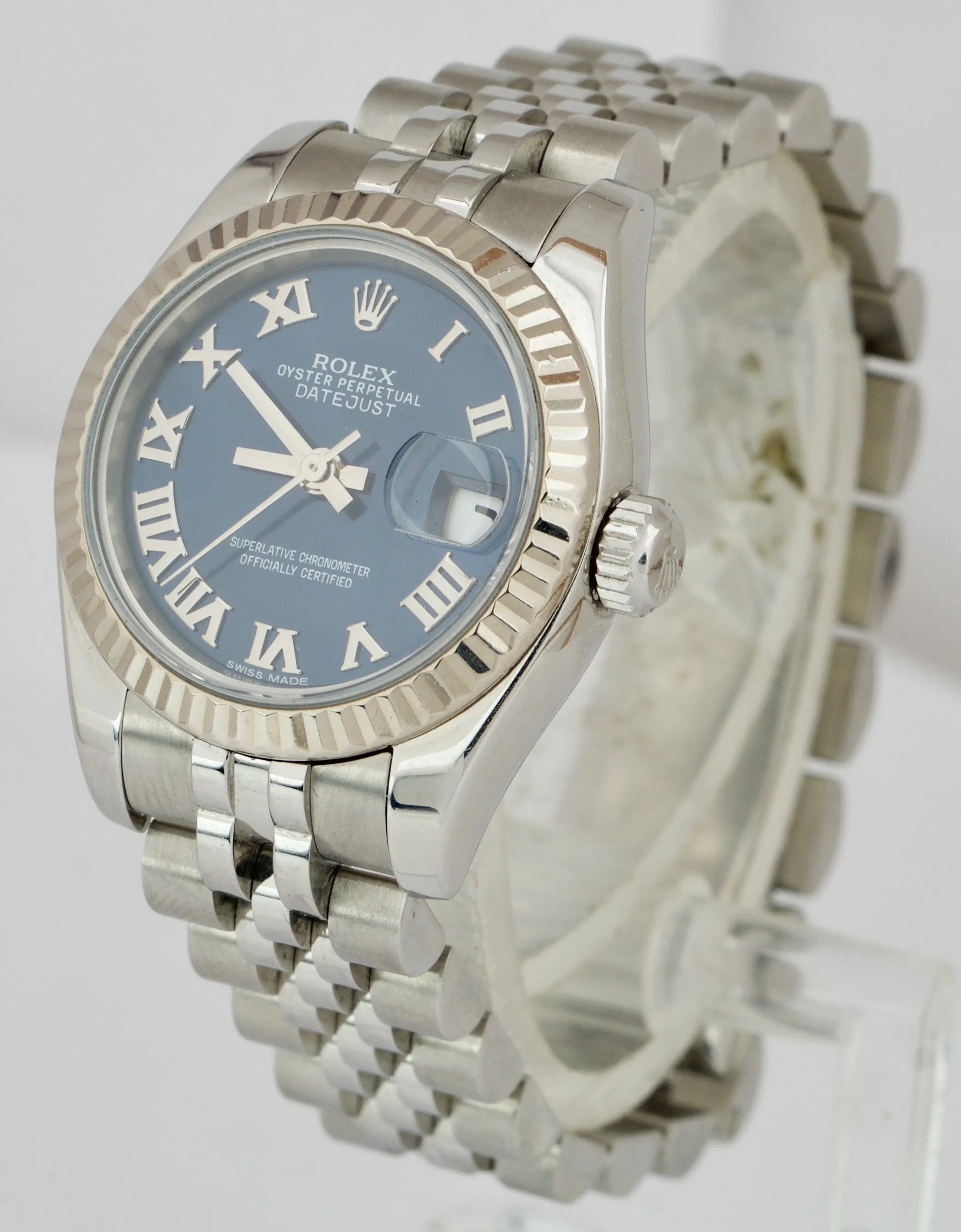 MINT Rolex DateJust 26mm Stainless Steel Blue Roman Fluted Jubilee Watch 179174